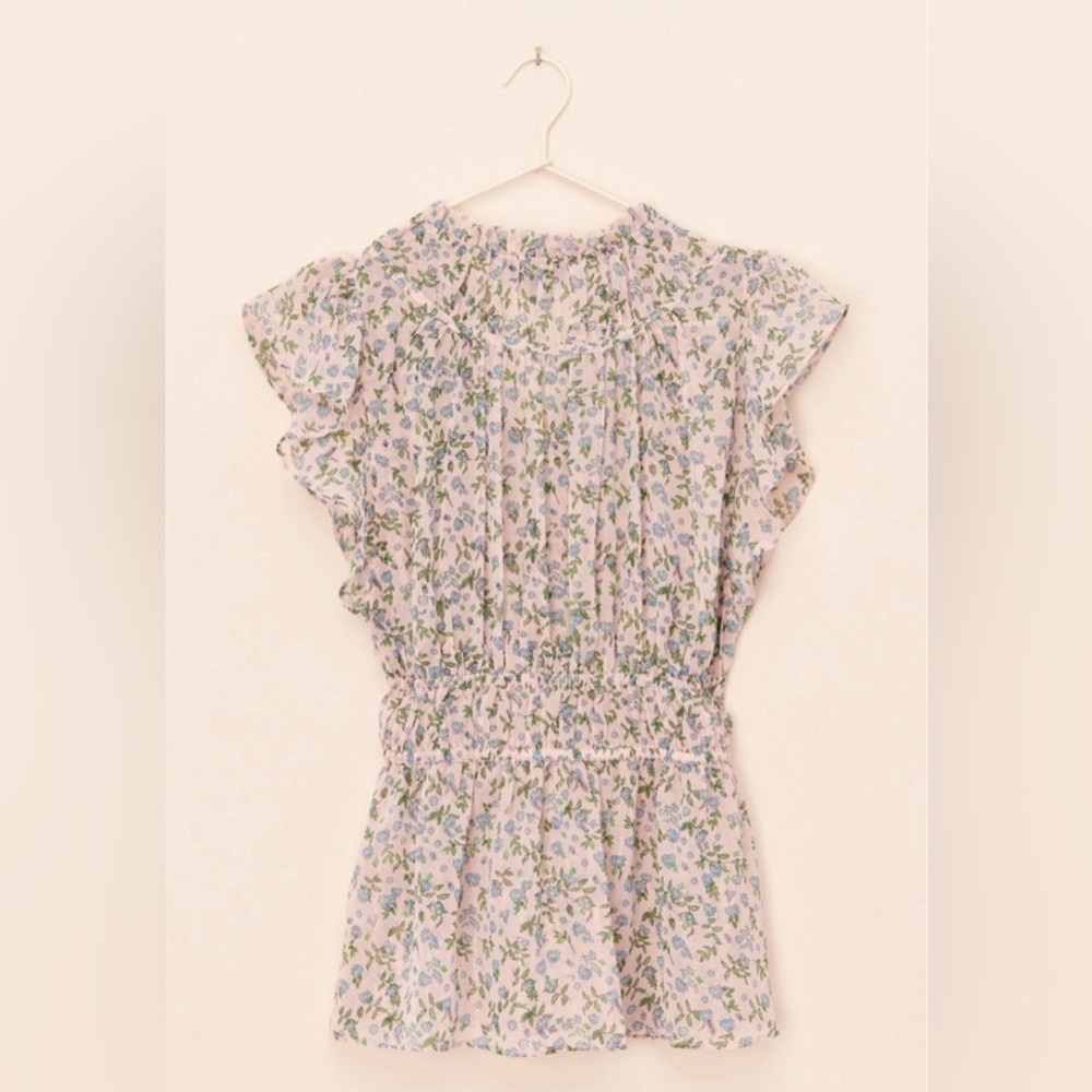 Pookie & Sebastian- Floral Peplum Blouse- Candy Pink/Golden Color - Picture 6 of 9